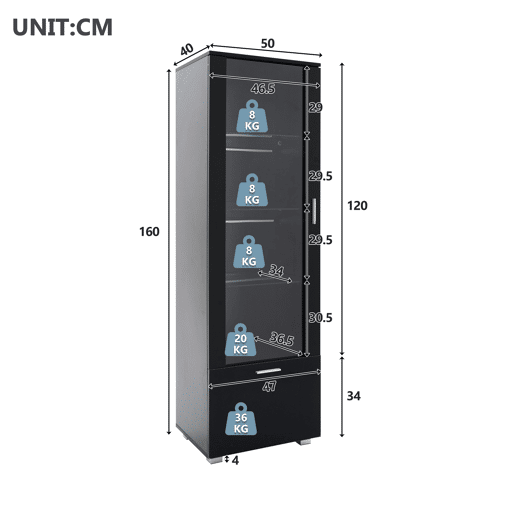Vitrine de painel de partículas com 1 porta,1 gaveta e luz led,preto