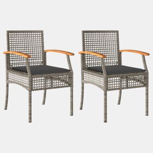Cadeiras de jardim - Cadeiras de exterior com almofadões 2 pcs vime PEacácia cinzento