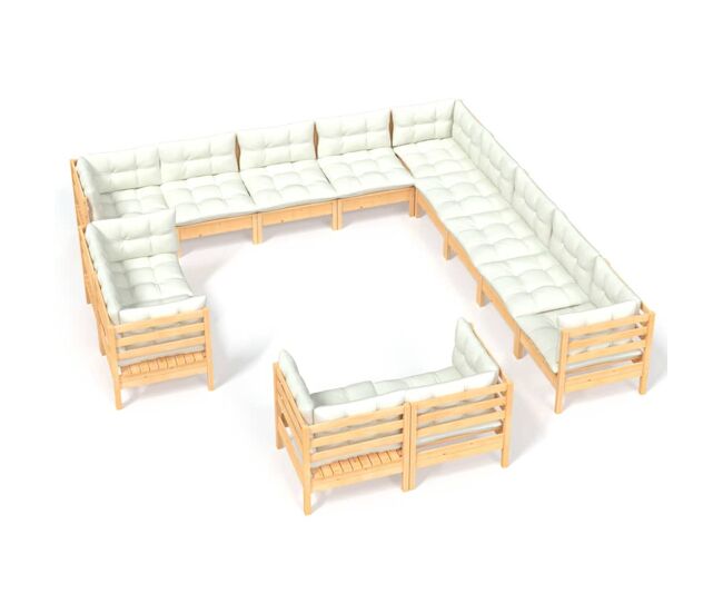 Muebles de jardín 13 piezas cojines madera maciza de pino
