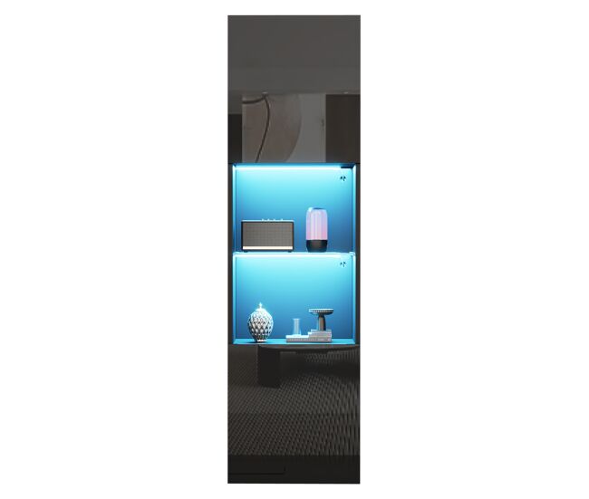 Vitrina de alto brillo de panel de partículas con 2 puertas y luz led,negro
