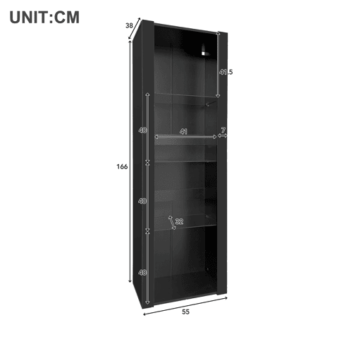 Vitrine de painel de partículas com luz led,preto