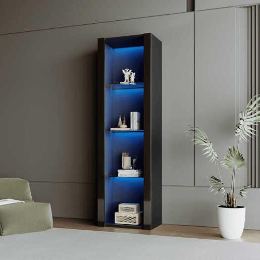 Vitrine de painel de partículas com luz led,preto