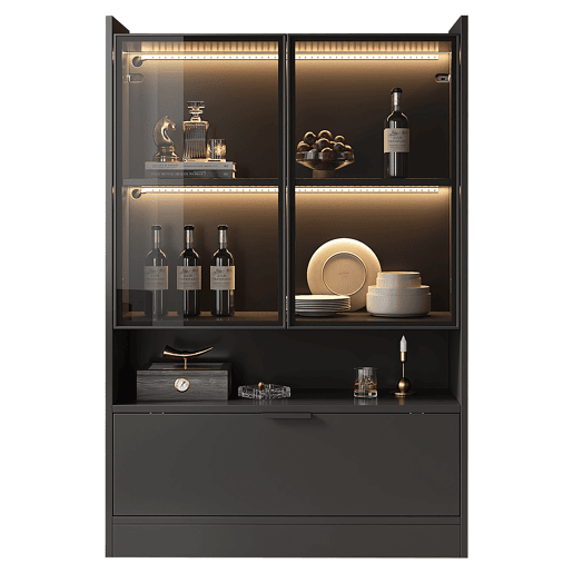 Vitrine de painel de partículas com 3 portas e luz led,preto
