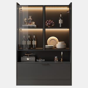 Vitrine de painel de partículas com 3 portas e luz led,preto