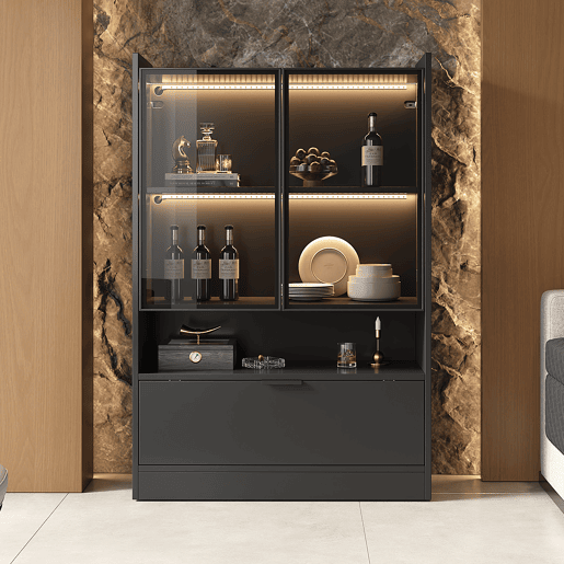 Vitrine de painel de partículas com 3 portas e luz led,preto