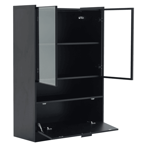 Vitrine de painel de partículas com 3 portas e luz led,preto
