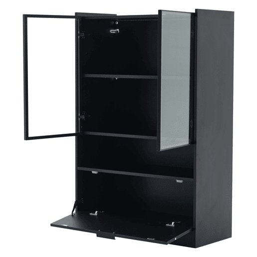 Vitrine de painel de partículas com 3 portas e luz led,preto