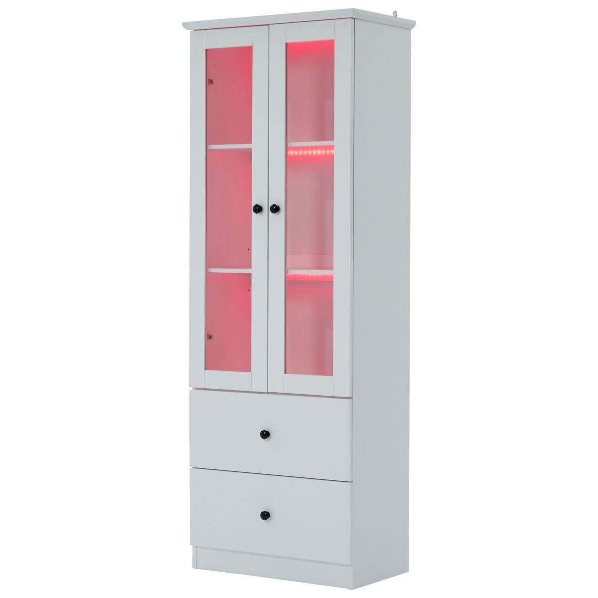 Vitrina de mdf y panel de partículas con 2 puertas y 2 cajónes
