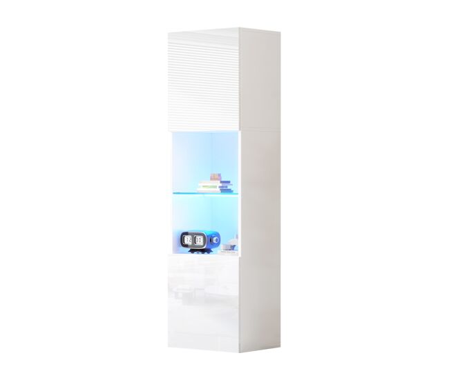 Vitrina de alto brillo de panel de partículas con 2 puertas y luz led,blanco