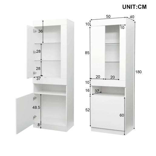 Vitrine de painel de partículas com 2 portas e luz led,branco