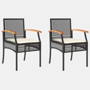 Cadeiras de jardim - Cadeiras de exterior com almofadões 2 pcs vime PEacácia preto