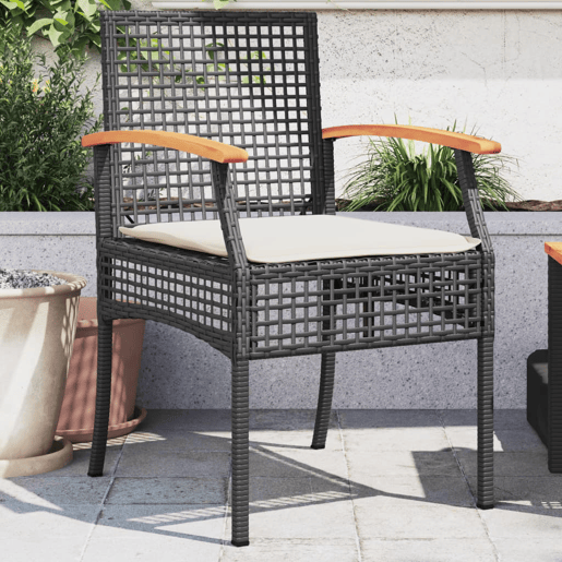 Cadeiras de jardim - Cadeiras de exterior com almofadões 2 pcs vime PEacácia preto