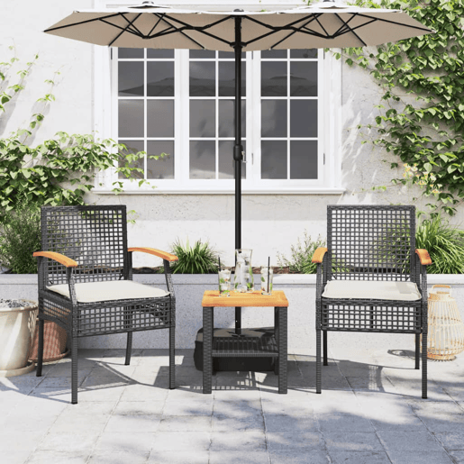 Cadeiras de jardim - Cadeiras de exterior com almofadões 2 pcs vime PEacácia preto