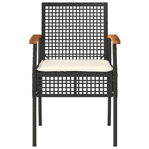 Cadeiras de jardim - Cadeiras de exterior com almofadões 2 pcs vime PEacácia preto