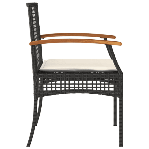 Cadeiras de jardim - Cadeiras de exterior com almofadões 2 pcs vime PEacácia preto