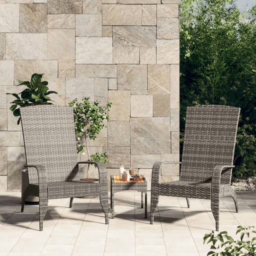 Cadeira de jardim - Cadeira de exterior Adirondack vime PE cinzento Cadeira de jardim - Cadeira de exterior Adirondack vime PE cinzento