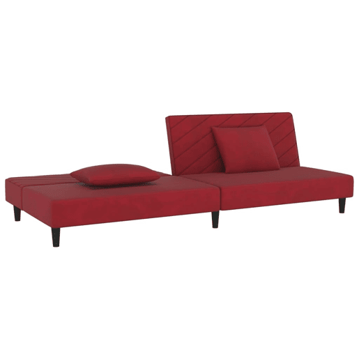 Sofá-cama, Sofá conversível 2 lugares com duas almofadas veludo vermelho tinto Sofá-cama, Sofá conversível 2 lugares com duas almofadas veludo vermelho tinto