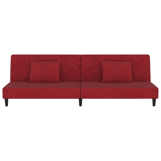 Sofá-cama, Sofá conversível 2 lugares com duas almofadas veludo vermelho tinto Sofá-cama, Sofá conversível 2 lugares com duas almofadas veludo vermelho tinto