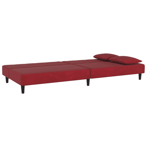 Sofá-cama, Sofá conversível 2 lugares com duas almofadas veludo vermelho tinto Sofá-cama, Sofá conversível 2 lugares com duas almofadas veludo vermelho tinto