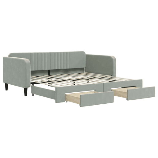 Sofá-cama, Sofá conversível c gavetão e gavetas 100x200 cm veludo cinzento-claro Sofá-cama, Sofá conversível c gavetão e gavetas 100x200 cm veludo cinzento-claro