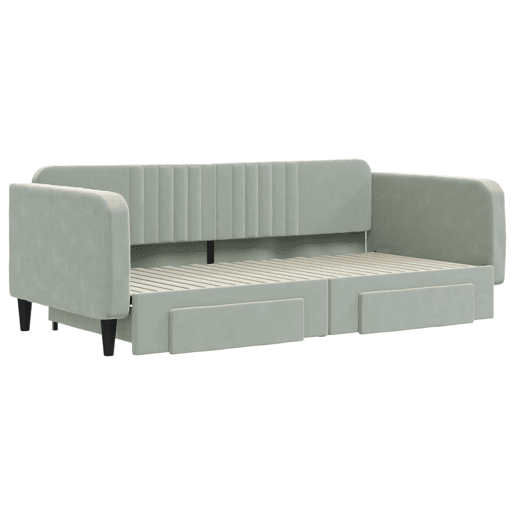 Sofá-cama, Sofá conversível c gavetão e gavetas 100x200 cm veludo cinzento-claro Sofá-cama, Sofá conversível c gavetão e gavetas 100x200 cm veludo cinzento-claro