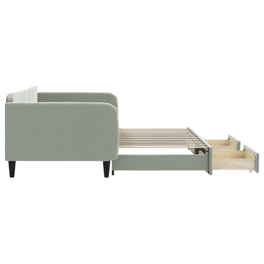Sofá-cama, Sofá conversível c gavetão e gavetas 100x200 cm veludo cinzento-claro Sofá-cama, Sofá conversível c gavetão e gavetas 100x200 cm veludo cinzento-claro