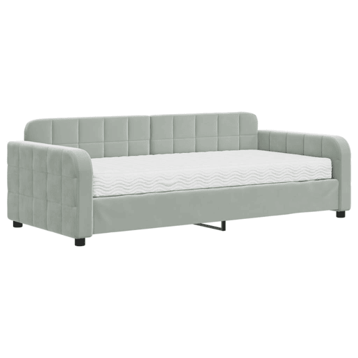 Sofá-cama, Sofá conversível com colchão 90x190 cm veludo cinzento-claro