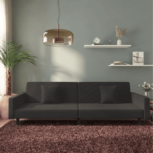 Sofá-cama, Sofá conversível 2 lugares com duas almofadas veludo preto