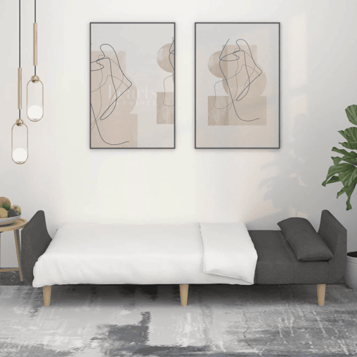 Sofá-cama, Sofá conversível 2 lugares com duas almofadas tecido cinzento-escuro