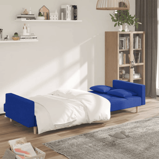 Sofá-cama, Sofá conversível 2 lugares com duas almofadas tecido azul Sofá-cama, Sofá conversível 2 lugares com duas almofadas tecido azul