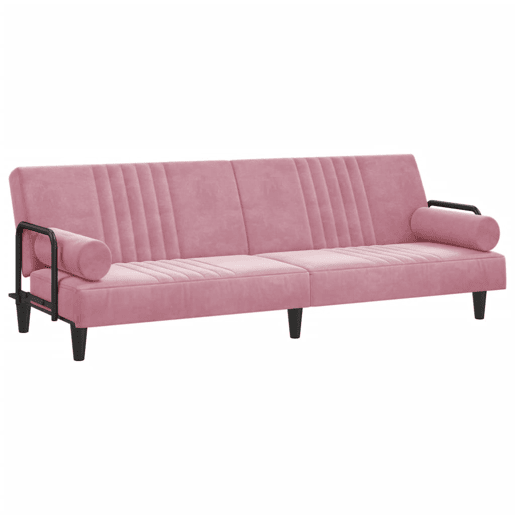 Sofá-cama, Sofá conversível com apoio de braços veludo rosa