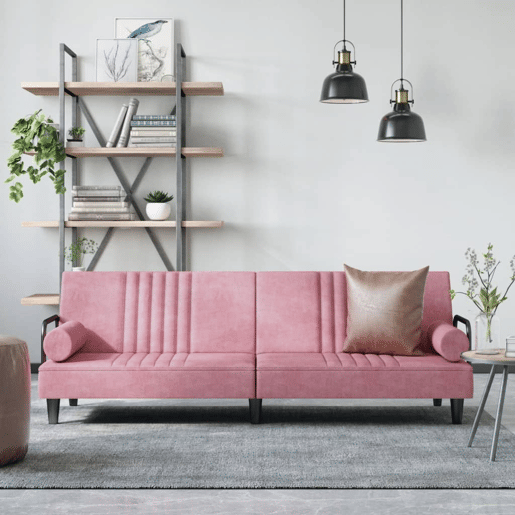 Sofá-cama, Sofá conversível com apoio de braços veludo rosa