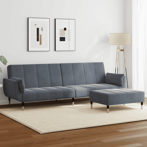 Sofá-cama, Sofá conversível 2 lugares c apoio de pés veludo cinzento-escuro