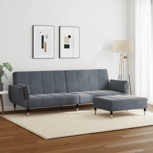 Sofá-cama, Sofá conversível 2 lugares c apoio de pés veludo cinzento-escuro