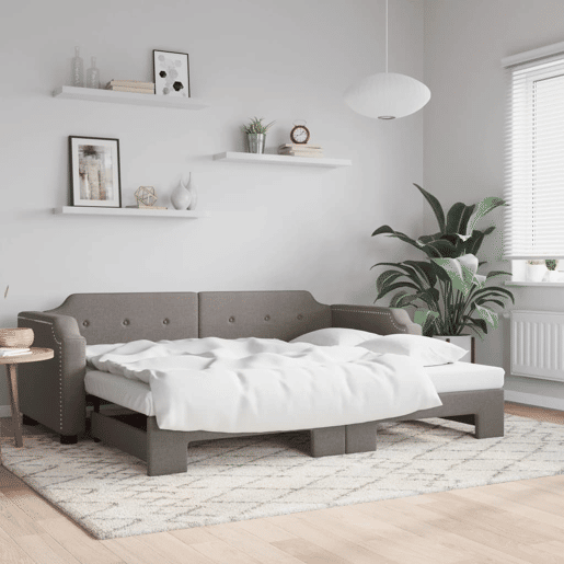 Sofá-cama, Sofá conversível com gavetão 90x200 cm tecido cinzento-acastanhado Sofá-cama, Sofá conversível com gavetão 90x200 cm tecido cinzento-acastanhado