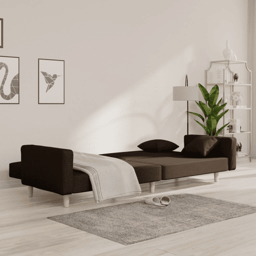 Sofá-cama, Sofá conversível 2 lugares com duas almofadas tecido castanho-escuro
