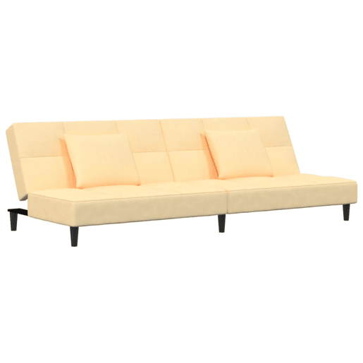 Sofá-cama, Sofá conversível 2 lugares com duas almofadas veludo cor creme