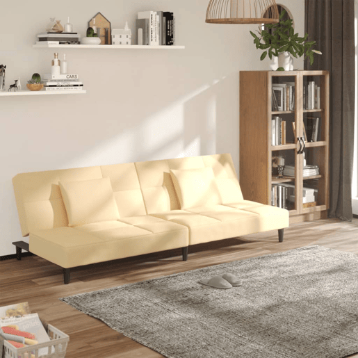 Sofá-cama, Sofá conversível 2 lugares com duas almofadas veludo cor creme
