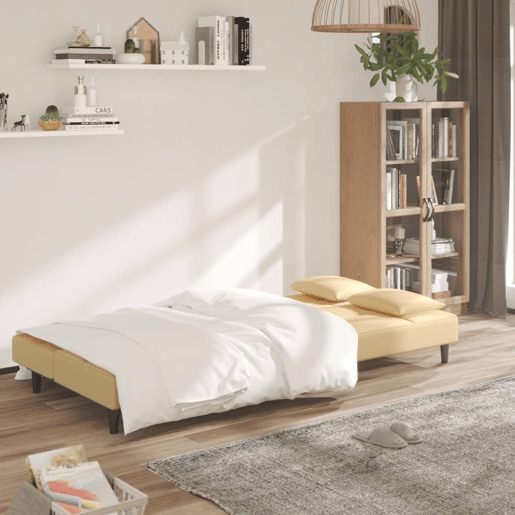 Sofá-cama, Sofá conversível 2 lugares com duas almofadas veludo cor creme