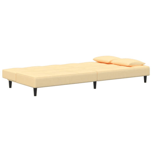 Sofá-cama, Sofá conversível 2 lugares com duas almofadas veludo cor creme