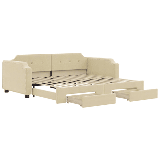 Sofá-cama, Sofá conversível com gavetão e gavetas 90x200 cm tecido cor creme