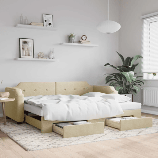 Sofá-cama, Sofá conversível com gavetão e gavetas 90x200 cm tecido cor creme