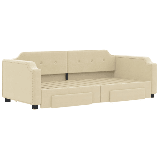 Sofá-cama, Sofá conversível com gavetão e gavetas 90x200 cm tecido cor creme