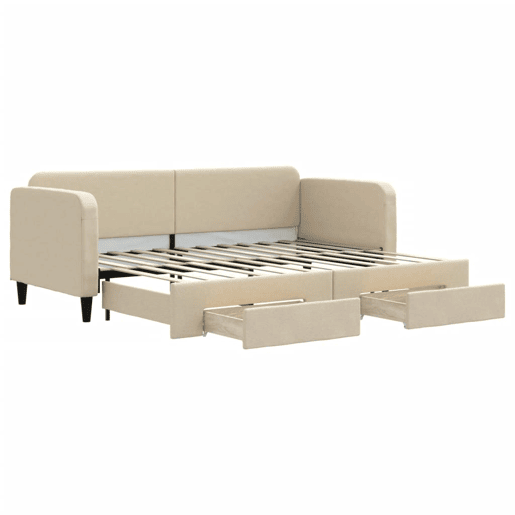 Sofá-cama, Sofá conversível com gavetão e gavetas 80x200 cm tecido cor creme