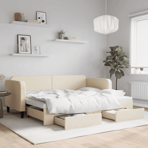 Sofá-cama, Sofá conversível com gavetão e gavetas 80x200 cm tecido cor creme