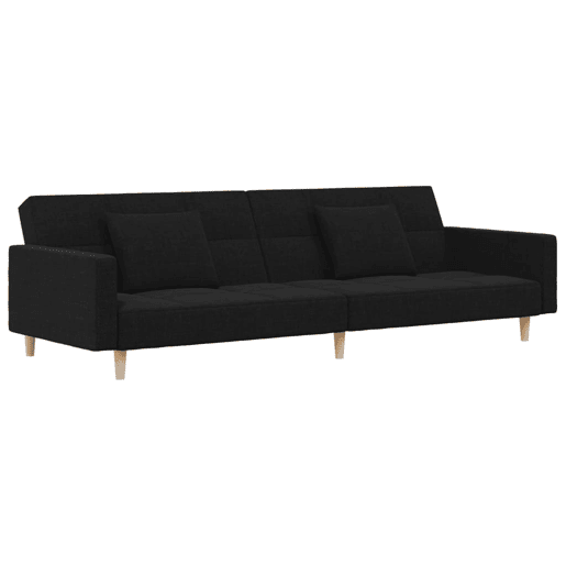 Sofá-cama, Sofá conversível 2 lugares com duas almofadas tecido preto