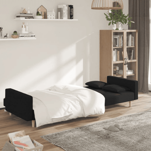Sofá-cama, Sofá conversível 2 lugares com duas almofadas tecido preto