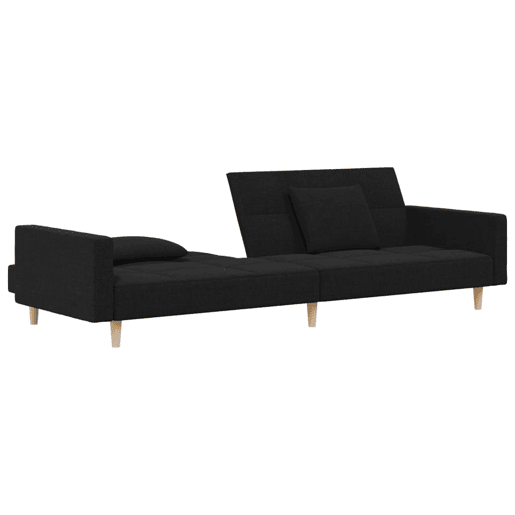 Sofá-cama, Sofá conversível 2 lugares com duas almofadas tecido preto
