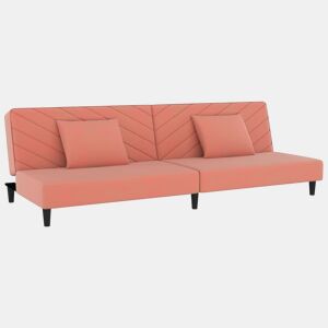 Sofá-cama, Sofá conversível 2 lugares com duas almofadas veludo rosa