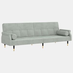 Sofá-cama, Sofá conversível com almofadões veludo cinzento-claro